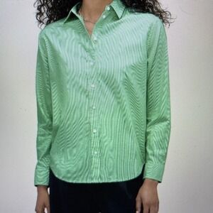 Button Down Shirt Relaxed Striped Silky Cotton Preppy Classic Jade White…